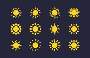 coleção de ícone de sol plano de verão amarelo vetor