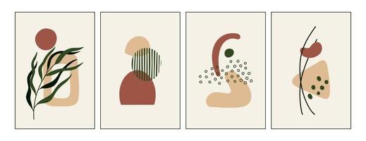 conjunto de cartazes de arte abstrata com composições de cores. quatro cartas com diferentes elementos fofos. vetor