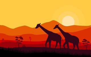 savana com fundo de paisagem de natureza girafa vetor