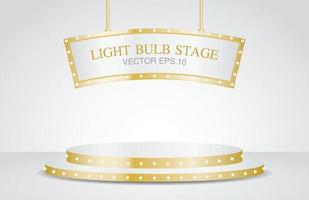 palco de exibição de ouro de luxo com sinal de suspensão e vetor de ilustração 3d de lâmpada para colocar objeto