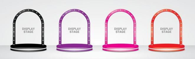 arco de lâmpada com exibição de palco de pódio coleção de vetores de ilustração 3d para colocar produtos de beleza e cosméticos