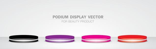 exibição de pódio de círculo vermelho rosa roxo e preto na moda coleção de vetores de ilustração 3d para colocar produtos de beleza e cosméticos