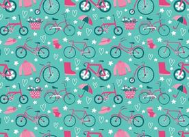 hipster doodles colorido sem costura padrão com desenho de bicicleta vetor