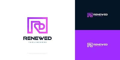 abstrato r e d logotipo inicial com conceito de linha conectada. rd design de logotipo em estilo gradiente roxo vetor