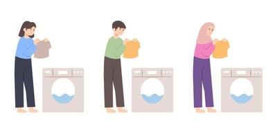 pessoas lavando roupas vetor