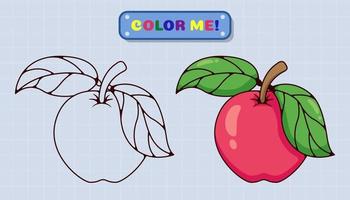 A página do livro de colorir da maçã vem com esboços e amostras de cores para crianças e educação pré-escolar. ilustração de estilo de desenho animado vetor