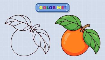 A página do livro de colorir laranja vem com esboços e amostras de cores para crianças e educação pré-escolar. ilustração de estilo cartoon vetor