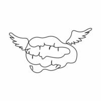 único desenho de linha contínua cérebro voador com modelo de design de logotipo de asas. logotipo da mente livre. cartaz de impressão de vestuário de camiseta vintage criativo. ilustração em vetor design gráfico de desenho gráfico de uma linha dinâmica
