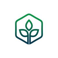 design de logotipo de folha de linha hexagonal natureza vetor