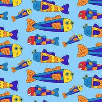 padrão de vetor sem costura de peixe engraçado colorido dos desenhos animados