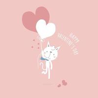 bonitos e adoráveis balões de gato e coração desenhados à mão, feliz dia dos namorados, aniversário, conceito de amor, design de personagem de desenho animado de ilustração vetorial plana isolado vetor