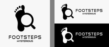 modelo de design de logotipo de pegadas humanas em silhueta e ícone de lupa com um conceito criativo e simples. ilustração de logotipo de vetor premium