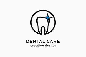 design de logotipo de atendimento odontológico com conceito de arte de linha, ícone de dente em círculo vetor