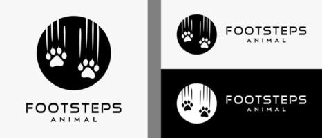 pegadas de animais, modelo de design de logotipo de pegadas de leão, tigre ou gato com conceito criativo em círculo. ilustração de logotipo de vetor premium