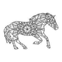 página de coloração de mandala de cavalo para crianças e adultos, ilustração de estilo de design de arte de linha de vetor de mandala animal.