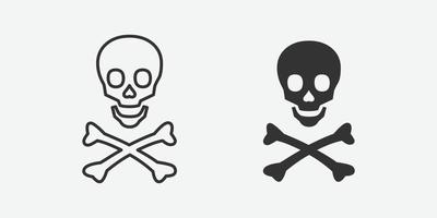 ossos cruzados, ícone de vetor de crânio de morte. perigo, ícone de vetor plano de símbolo de veneno para aplicativos e sites.