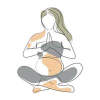 mulher grávida sentada em posição de lótus, praticando meditação, ilustração vetorial de desenho de linha contínua de ioga, arte de linha de mãe expectante, desenho de uma linha. conceito de saúde de mãe e bebê vetor