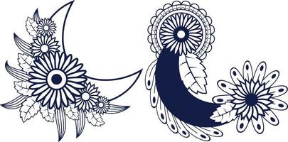 desenho de fundo de padrão de lua floral árabe, lua para colorir vetor