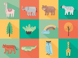 doze ícones de doodle da selva vetor