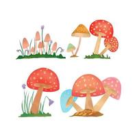 conjunto de clipart de floresta de cogumelo aquarela vetor