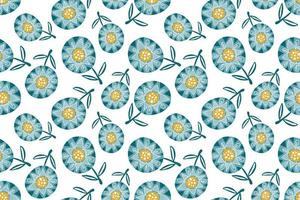 bonito padrão sem costura de flores azuis em estilo desenhado à mão vetor