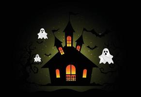 fundo de halloween com casa assombrada e fantasma. modelo de design vetorial vetor