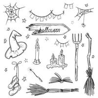 halloween vector collection.hand desenhada illustration.line art. rabisco.