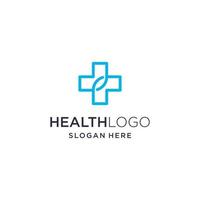 monoline de logotipo médico e de saúde e modelo de ilustração plana definido em cruz, vetor