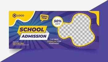 design de capa de página de mídia social de admissão escolar, modelo de banner de educação vetor