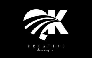 letras brancas criativas qk qk logotipo com linhas principais e design de conceito de estrada. letras com desenho geométrico. vetor