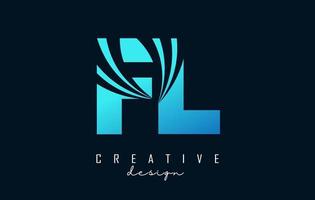 letras azuis criativas fl fl logotipo com linhas principais e design de conceito de estrada. letras com desenho geométrico. vetor