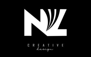 letras brancas criativas nz nz logotipo com linhas principais e design de conceito de estrada. letras com desenho geométrico. vetor