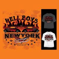 design de camiseta hellboys newyork garage vetor