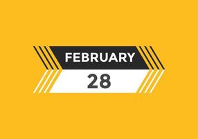 lembrete de calendário de 28 de fevereiro. 28 de fevereiro modelo de ícone de calendário diário. modelo de design de ícone de calendário 28 de fevereiro. ilustração vetorial vetor