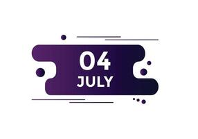 lembrete de calendário de 4 de julho. 4 de julho modelo de ícone de calendário diário. modelo de design de ícone de calendário 4 de julho. ilustração vetorial vetor