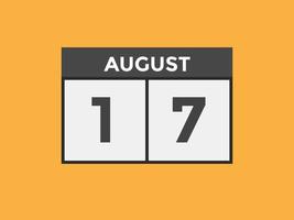 lembrete de calendário de 7 de agosto. 7 de agosto modelo de ícone de calendário diário. modelo de design de ícone de calendário 7 de agosto. ilustração vetorial vetor