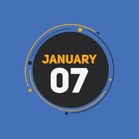 lembrete de calendário de 7 de janeiro. 7 de janeiro modelo de ícone de calendário diário. modelo de design de ícone de 7 de janeiro de calendário. ilustração vetorial vetor
