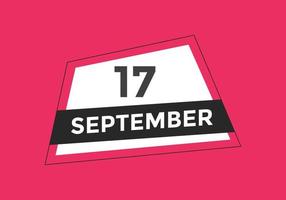 lembrete de calendário de 17 de setembro. 17 de setembro modelo de ícone de calendário diário. modelo de design de ícone de calendário 17 de setembro. ilustração vetorial vetor
