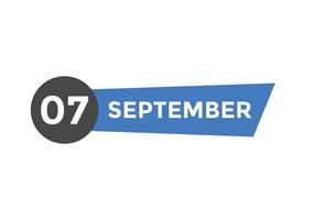 lembrete de calendário de 7 de setembro. 7 de setembro modelo de ícone de calendário diário. modelo de design de ícone de 7 de setembro de calendário. ilustração vetorial vetor
