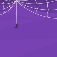 modelo de fundo roxo assustador com teias de aranha e aranhas penduradas vetor