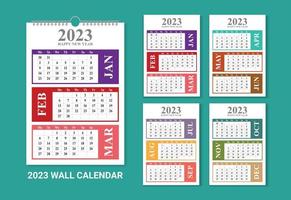 feliz ano novo 2023 calendário de parede de uma página vetor