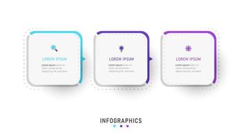 modelo de design de rótulo infográfico vetorial com ícones e 3 opções ou etapas. pode ser usado para diagrama de processo, apresentações, layout de fluxo de trabalho, banner, fluxograma, gráfico de informações. vetor