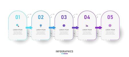 modelo de design de rótulo infográfico vetorial com ícones e 5 opções ou etapas. pode ser usado para diagrama de processo, apresentações, layout de fluxo de trabalho, banner, fluxograma, gráfico de informações. vetor