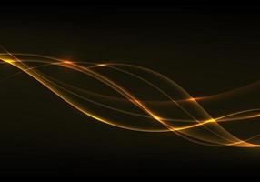 linhas de onda de iluminação dourada abstratas fluem elementos de design em fundo preto vetor