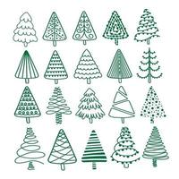 conjunto de árvores de natal doodle simples bonito. vetor