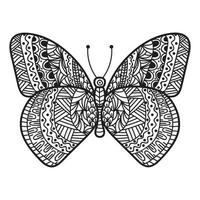 vector imagem preto e branca de uma borboleta em fundo branco. estilo zentangle borboleta desenhada à mão para design de camiseta ou tatuagem.