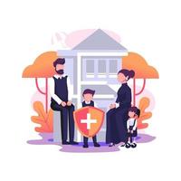 design de ilustração de estilo simples de seguro familiar vetor