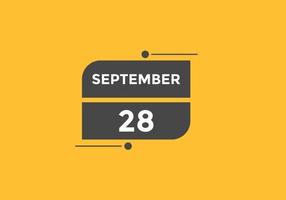 lembrete de calendário de 28 de setembro. 28 de setembro modelo de ícone de calendário diário. modelo de design de ícone do calendário 28 de setembro. ilustração vetorial vetor