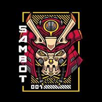 logotipo de mascote de cabeça de robô samurai vetor