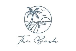 surf de onda de palm beach por do sol para vetor de design de logotipo de surf de viagens